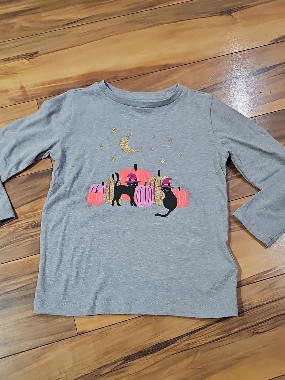 Crew Cuts Girls XXS 2-3 Gray Long-Sleeve Shirt with Pink Pumpkins & Black Cats